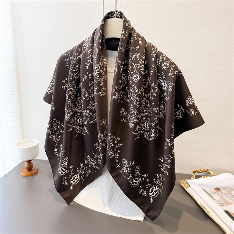 Ascot Neck Scarf - 럭셔리 빈티지 90X90cm 여성용 스퀘어 스카프
