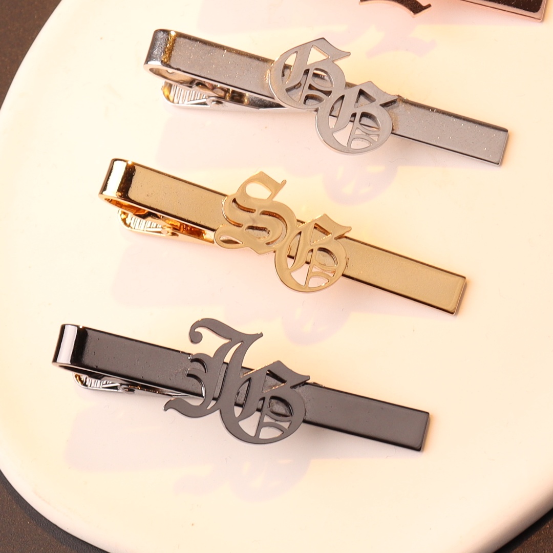 Tie Clip Silver - 사용자 정의 이름 이니셜 남성용 넥타이
