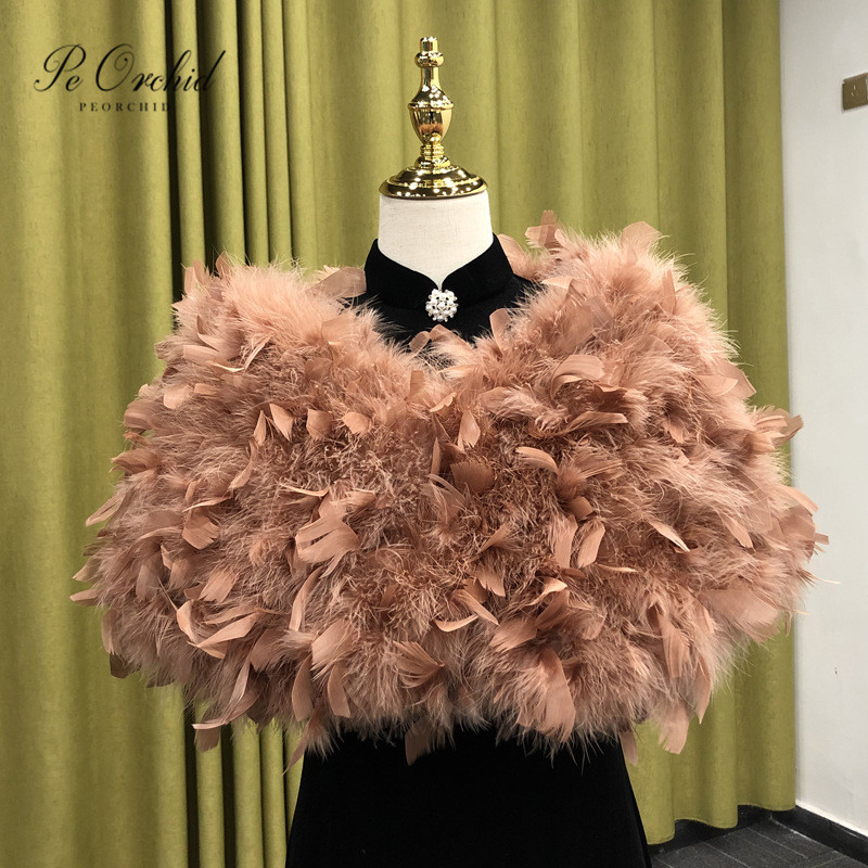 Stole Wedding Shawl - PEORCHID 빈티지 브라운 인조 모피 랩