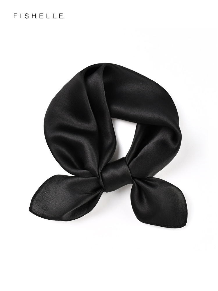 Silk Neck Scarf - 솔리드 컬러 블랙 순수 실크 스카프