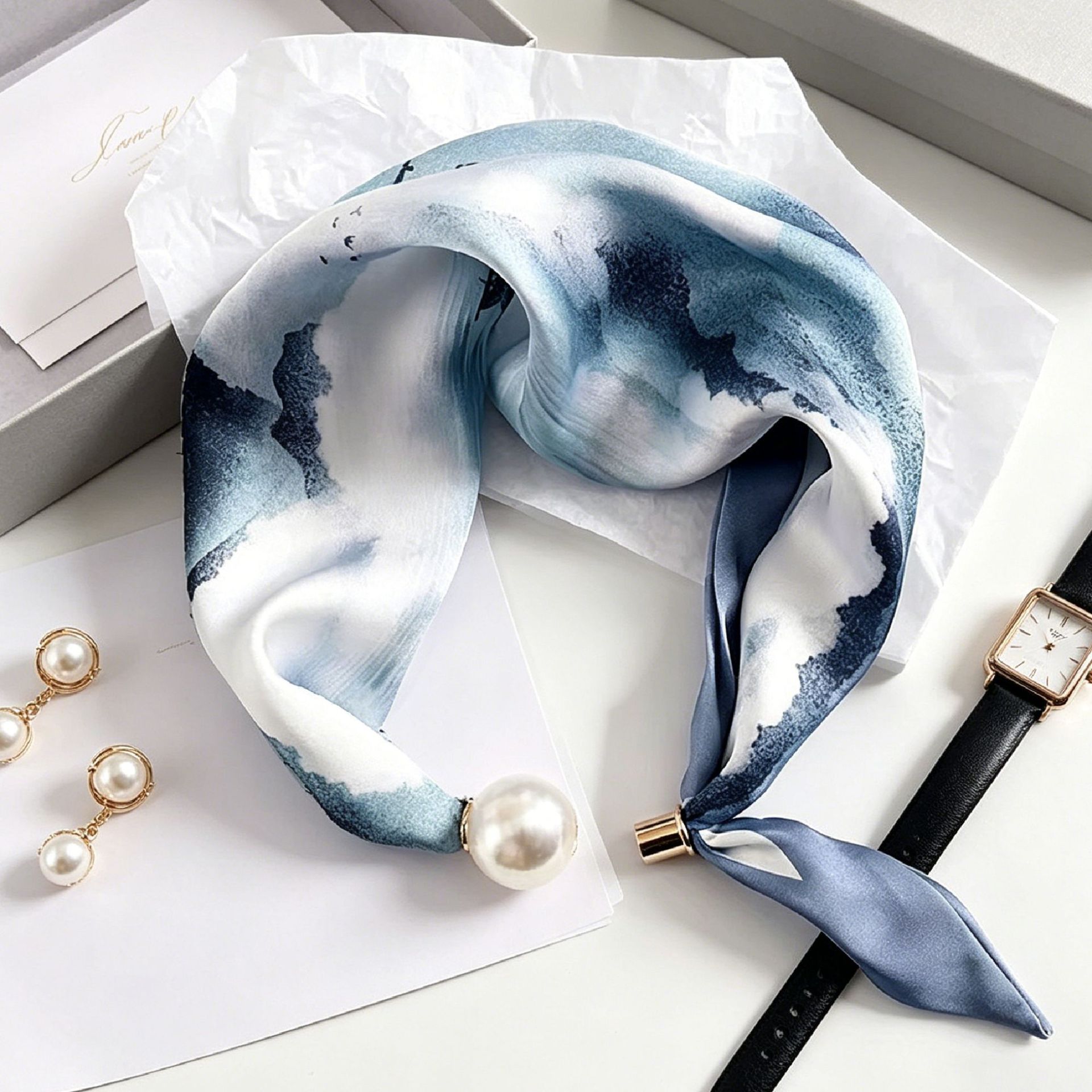 새로운 페이즐리 프린트 진주 꼬리 자석 걸쇠 스카프 여 - Ascot Neck Scarf 리뷰 및 가격