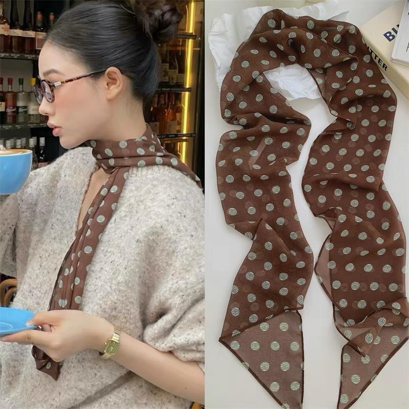 폴카 도트 꽃무늬 프린트 실크 스카프 얇은 넥 스카프  - Silk Neck Scarf 리뷰 및 가격