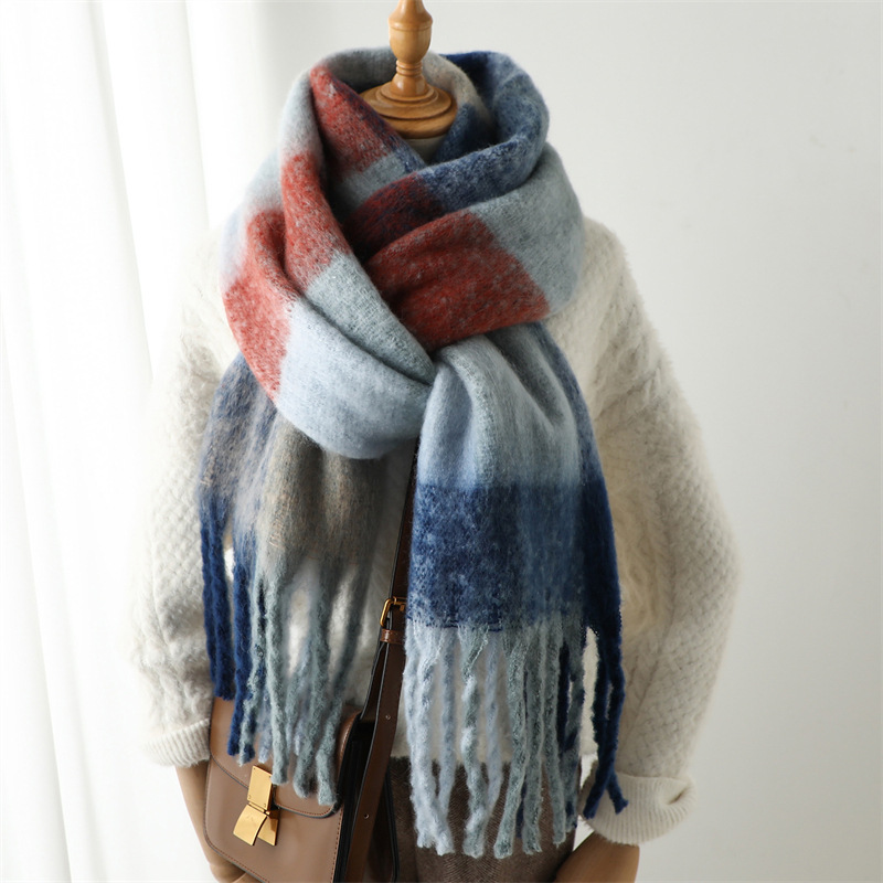 새로운 가을 겨울 그리드 스카프 여성 240*38cm  - Muffler Men Wool 리뷰 및 가격