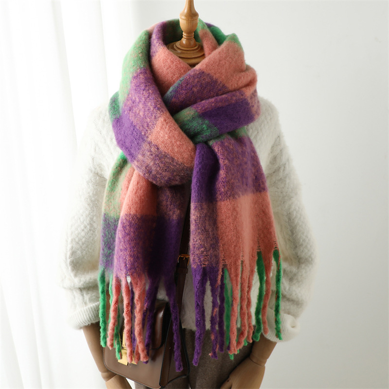 새로운 가을 겨울 그리드 스카프 여성 240*38cm  - Muffler Men Wool 리뷰 및 가격